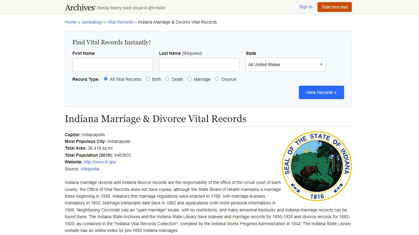 Indiana Marriage & Divorce Records | Vital Records - Archives.com